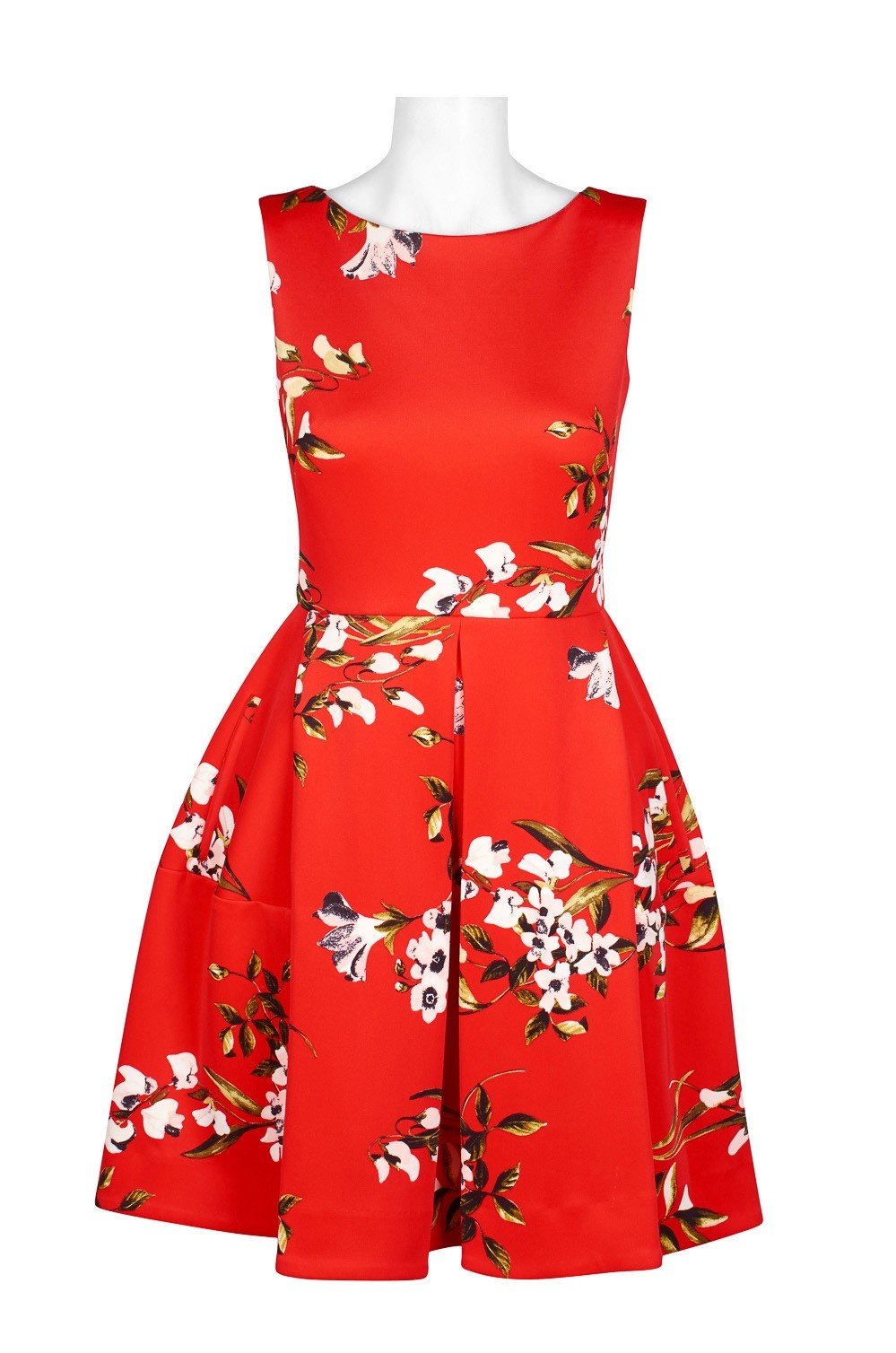 Taylor - 1534M Short Bateau Neck Floral A-Line Dress In Red and Floral