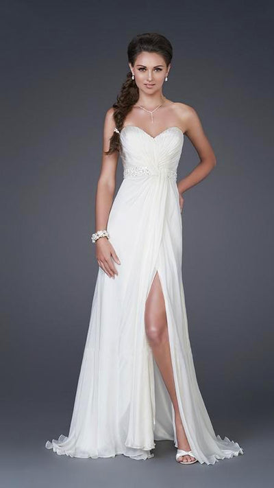 La Femme - 15368 Diamond Embellished Waist Strapless Sweetheart Gown In White