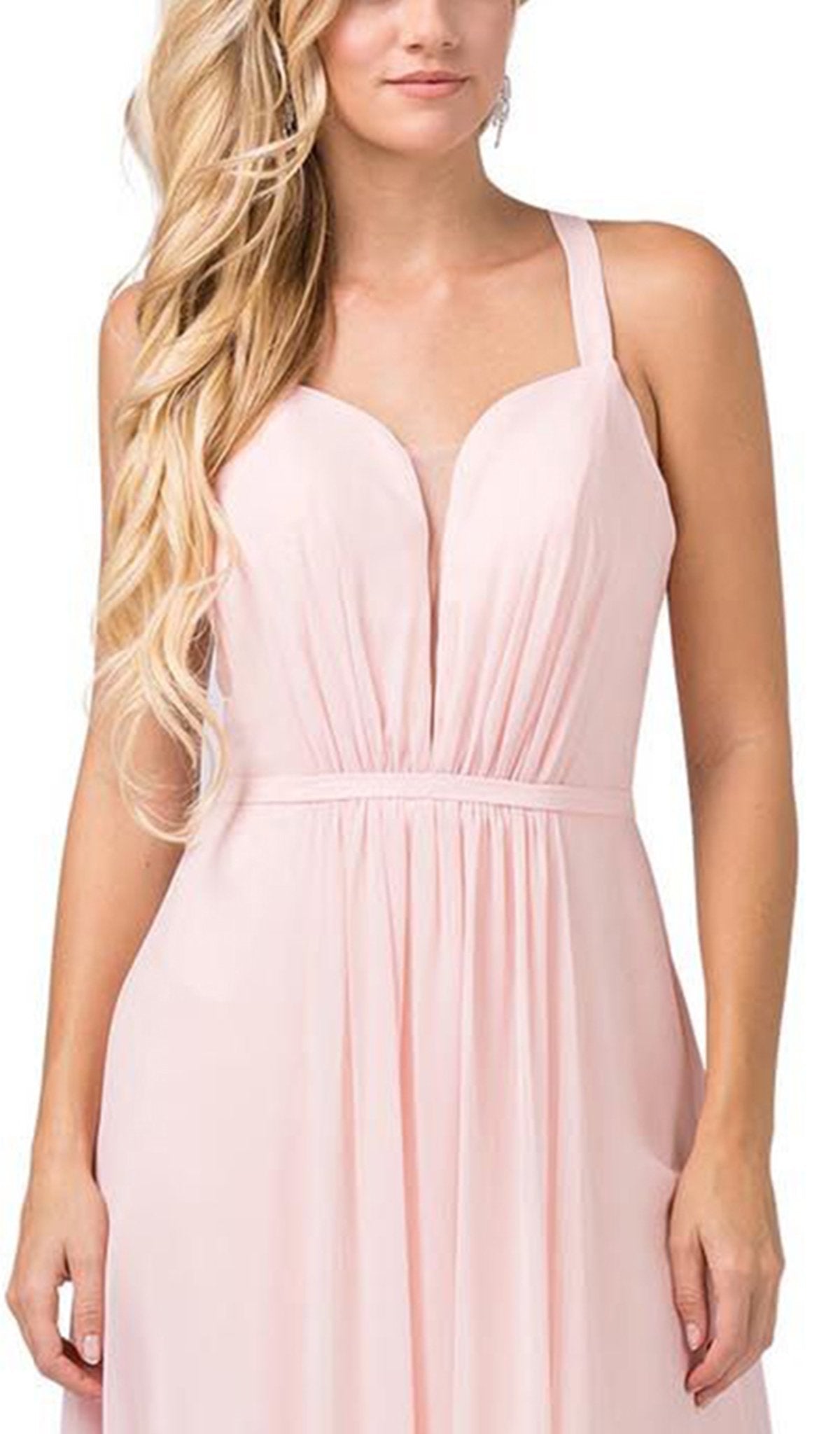 Dancing Queen - 2541 Crisscross Strap Ruched Bodice Chiffon Dress In Pink