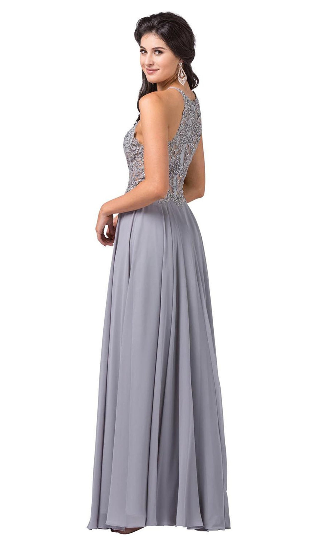 Dancing Queen - 2716 Lace Applique Halter A-line Dress In Silver