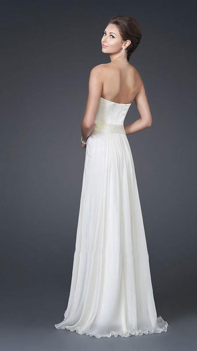 La Femme - 15586 Strapless Sweetheart Long Silk Gown with Front Slit In White