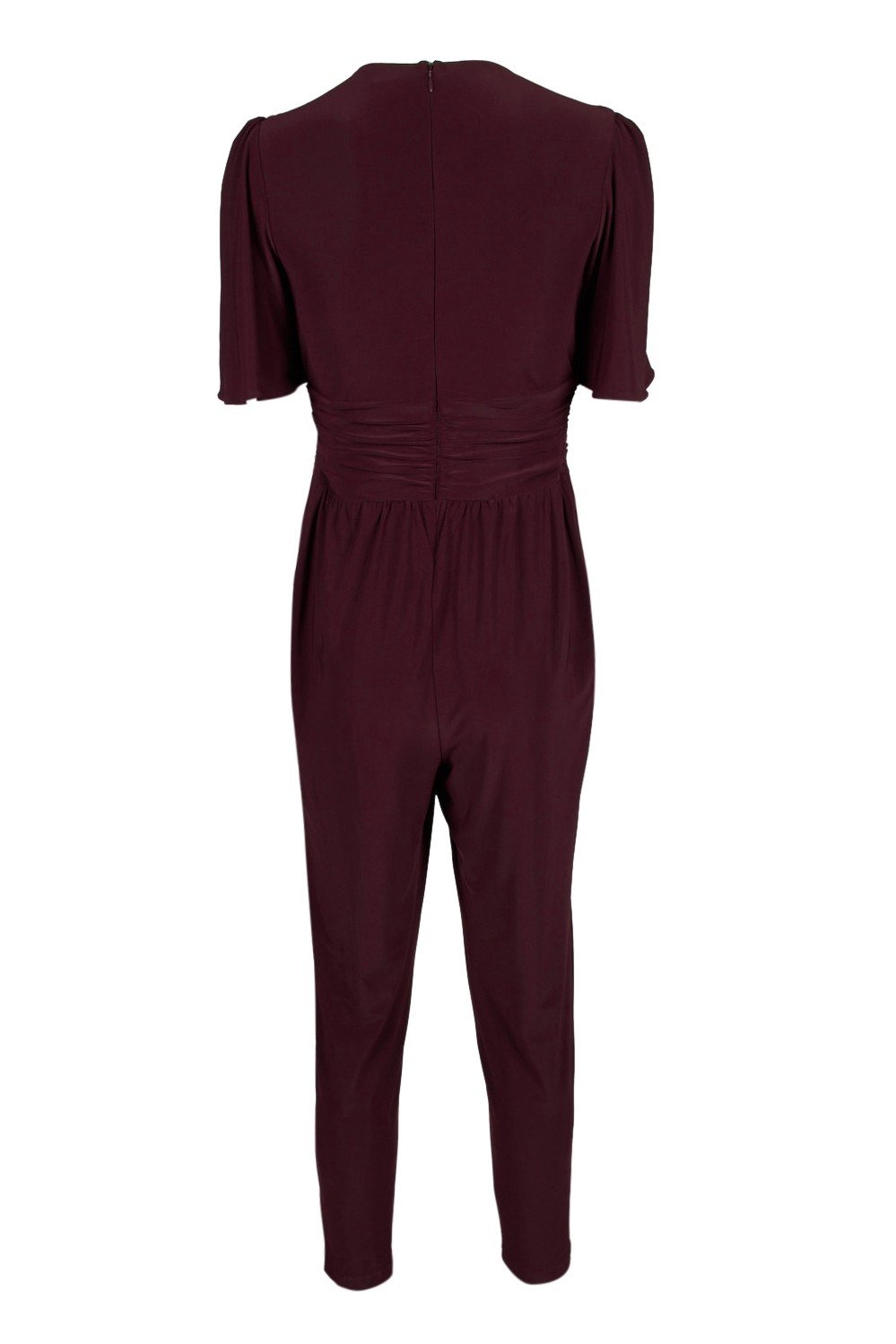 Taylor - 1564M Short Sleeve Ruched Tapering Jumpsuit In Red