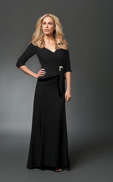 Daymor Couture - Ruched V-Neck A-Line Gown 1023 in Black