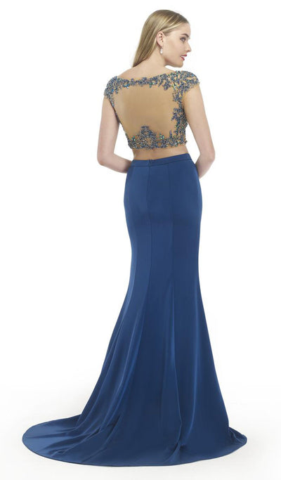 Morrell Maxie - 15783 Two-Piece Cap Sleeve Beaded Evening Gown in Blue