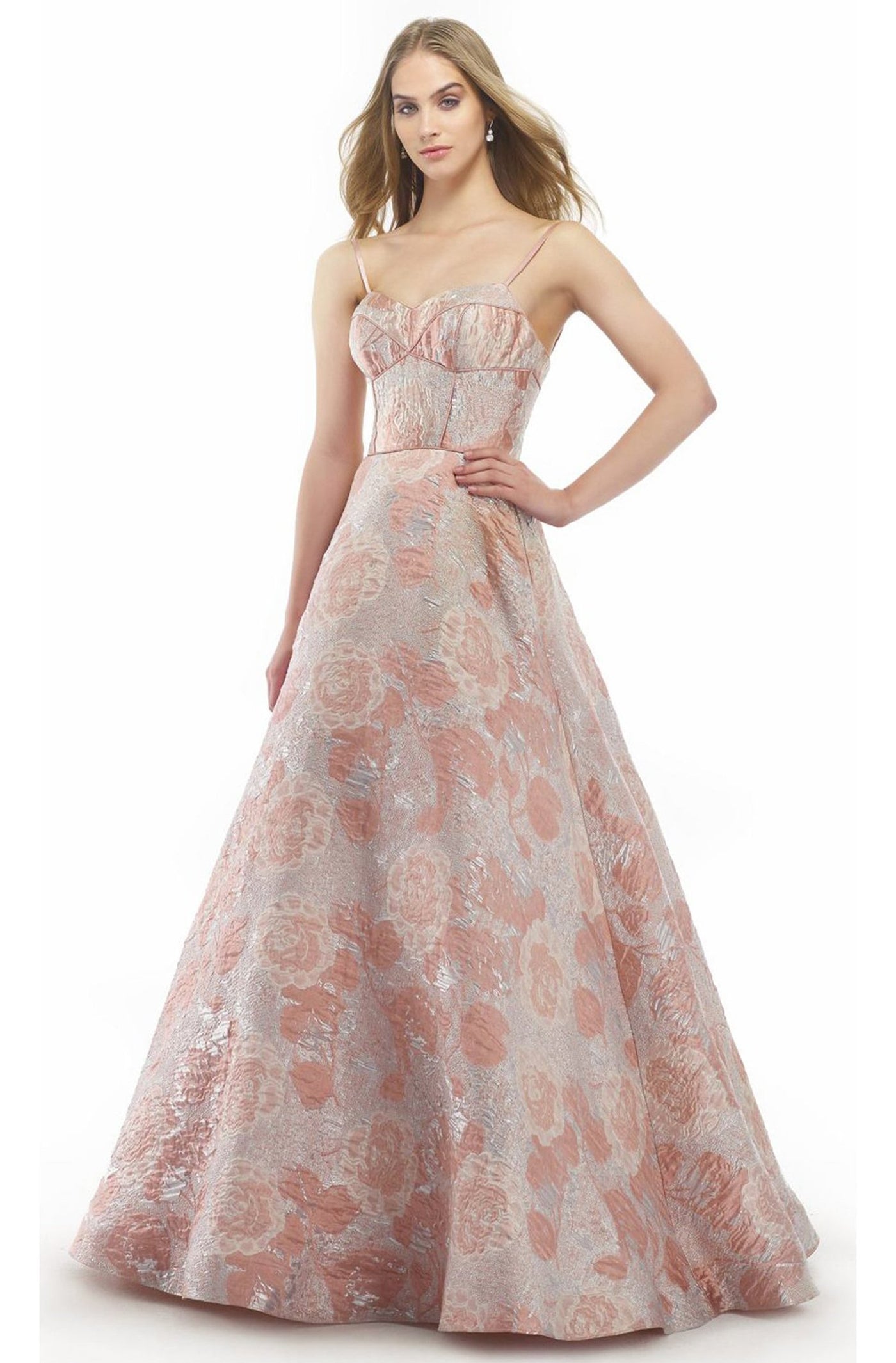 Morrell Maxie - 15813 Floral Embellished Sweetheart Ballgown in Pink and Silver