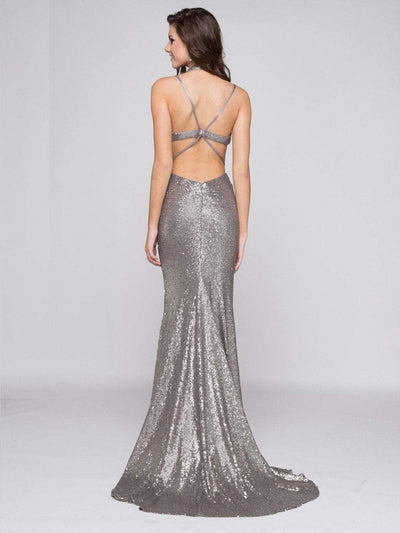 Colors Dress - 1583 Strappy Halter Long Dress with Side Cut Outs in Gray