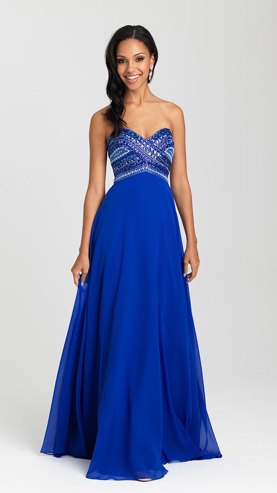Madison James - 16-427SC Bejeweled Crisscross Ornate Sweetheart Dress