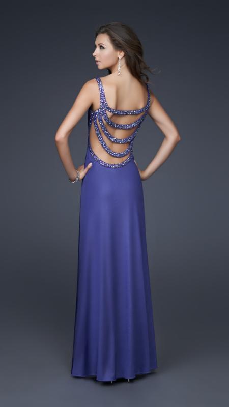 La Femme - Elegant Beaded Scoop Neck Jersey Sheath Dress 16021 in Purple