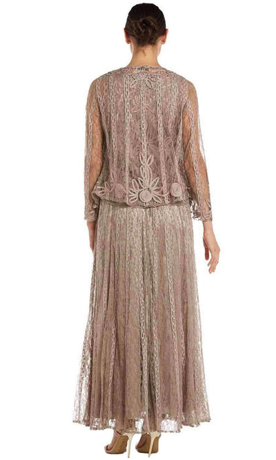 Embroidered Circle Skirt Three Piece Gown 1602 in Brown