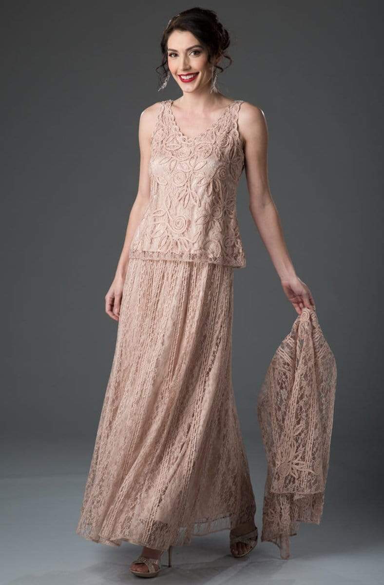 Soulmates - 1602 Embroidered Circle Skirt Three Piece Gown Mother of the Bride Dresses Dusty Rose / S