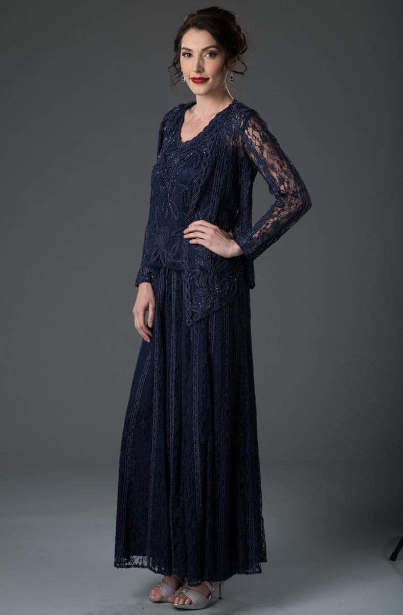 Soulmates - 1602 Embroidered Circle Skirt Three Piece Gown Mother of the Bride Dresses Navy / S