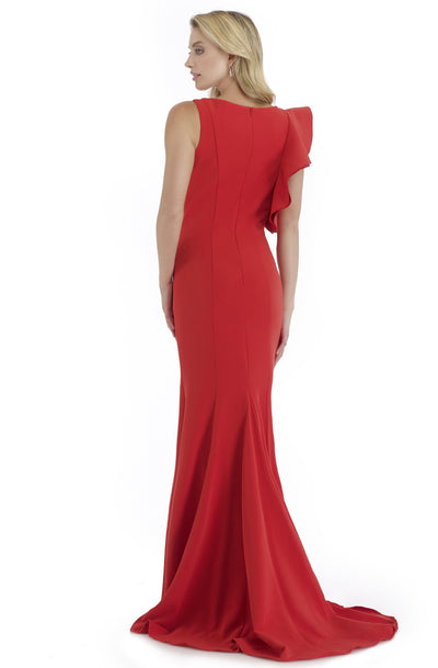Morrell Maxie - 16063 Ruffled Bateau Sheath Evening Dress in Red