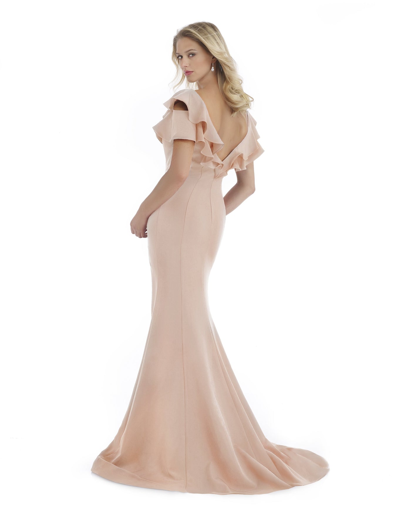 Morrell Maxie - 16064 Ruffled Plunging V-neck Mermaid Dress in Pink