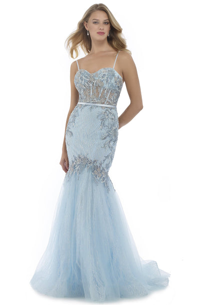 Morrell Maxie - 16087 Embroidered Sweetheart Tulle Mermaid Dress in Blue
