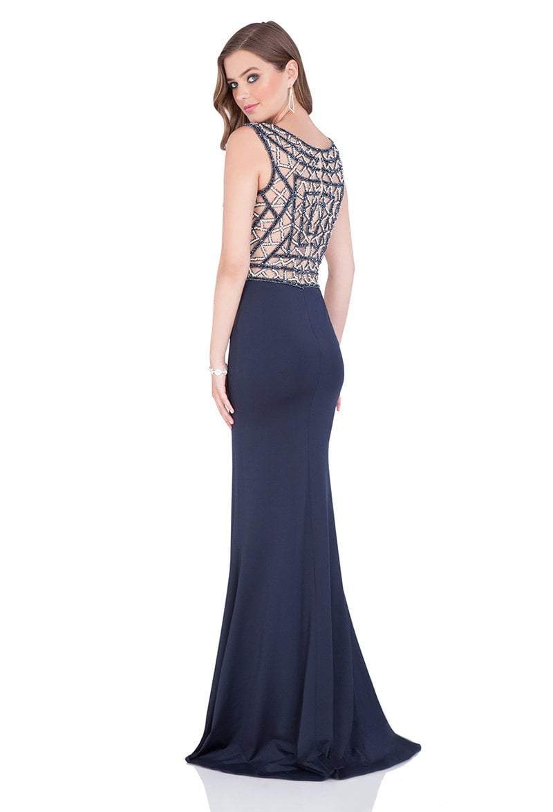 Terani Couture - 1611E0198A Bedazzled Portrait Sheath Dress in Blue