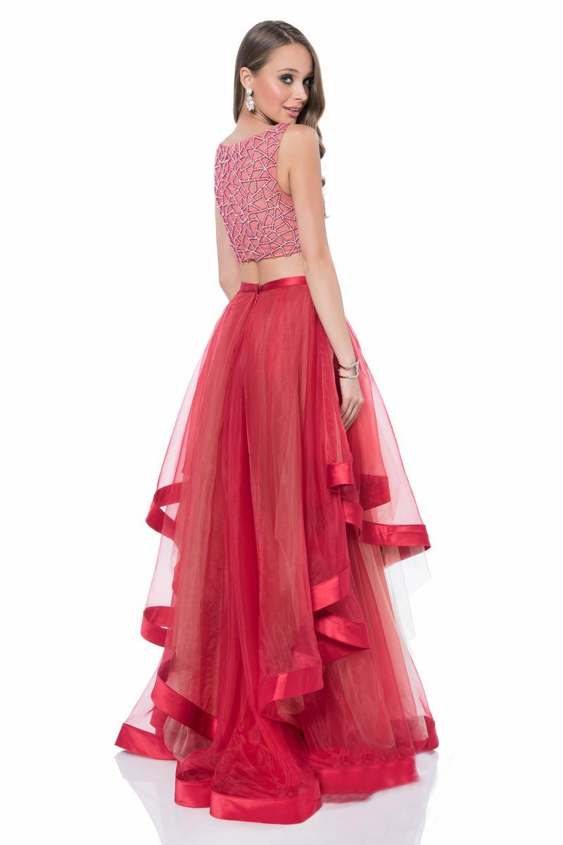 Terani Couture - Dashing Crystal Accented Bateau Neck A-line Gown 1611P1369A In Red