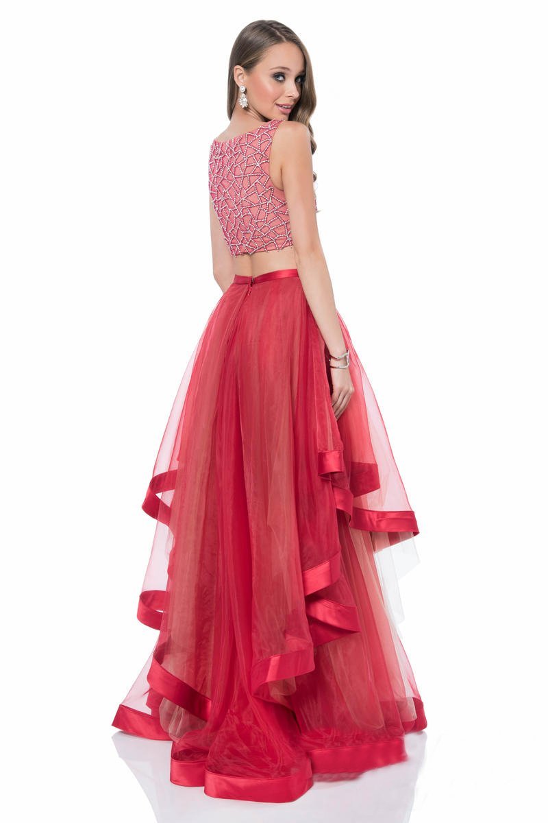 Terani Couture - Dashing Crystal Accented Bateau Neck A-line Gown 1611P1369A In Red