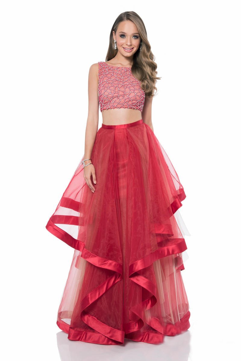 Terani Couture - Dashing Crystal Accented Bateau Neck A-line Gown 1611P1369A In Red