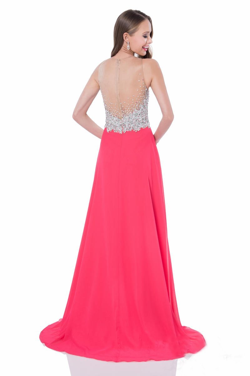 Terani Couture - Pearl Encrusted Illusion Evening Gown 1612P0502A In Pink and White