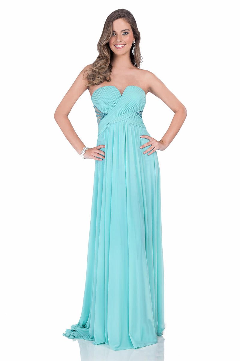 Terani Couture - 1612P0589A Pleated Sweetheart A-line Dress in Blue