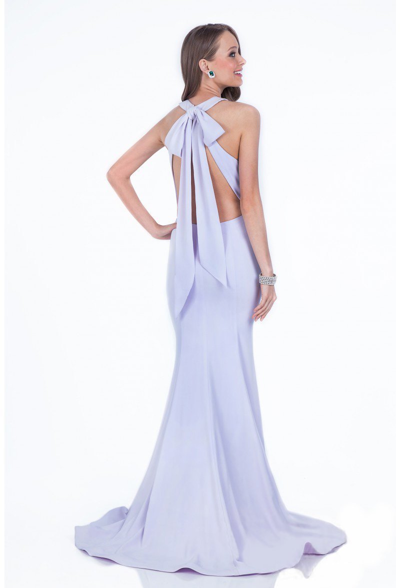 Terani Couture - 1612P0514A Tie Up Back Detail Halter Gown in Purple