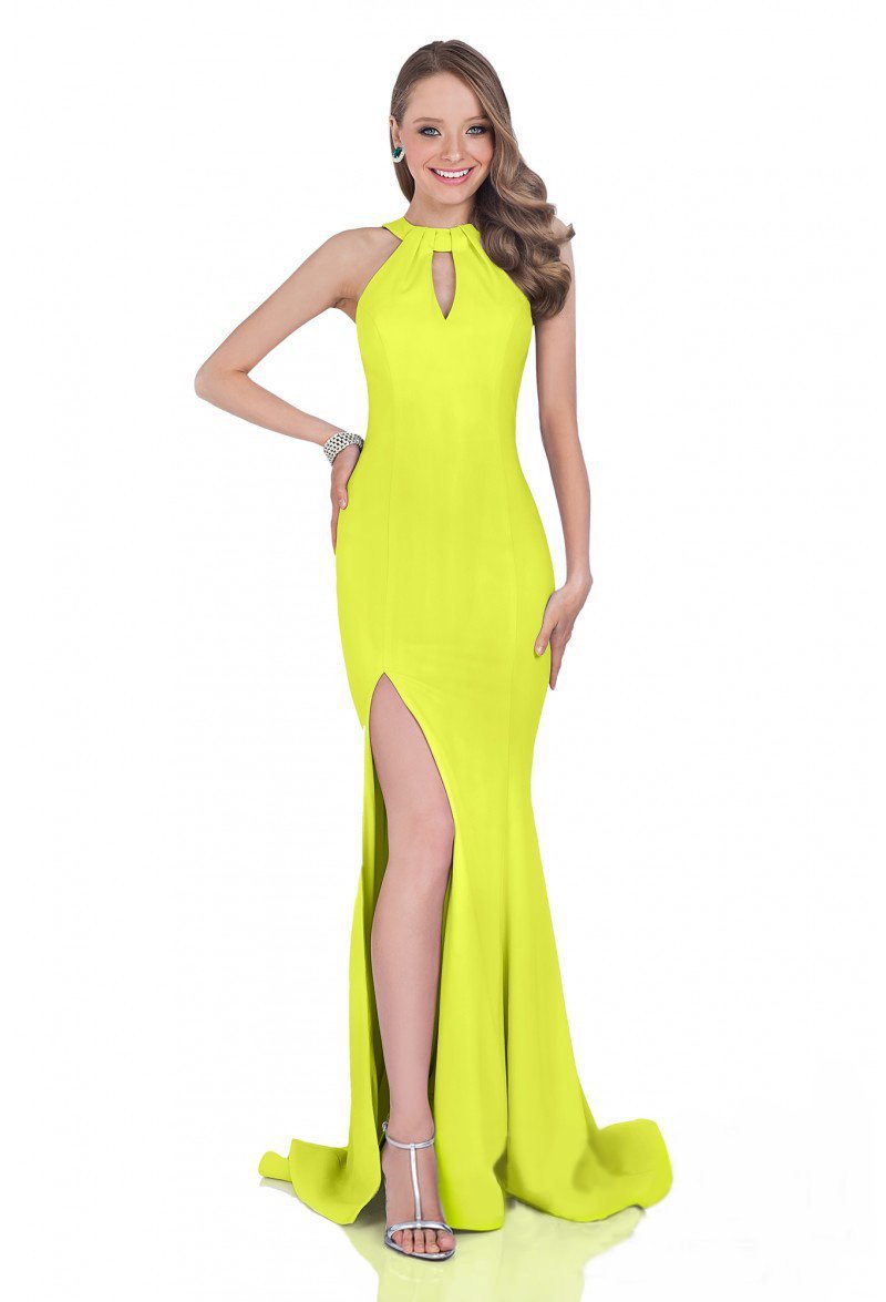 Terani Couture - 1612P0514A Tie Up Back Detail Halter Gown in Yellow