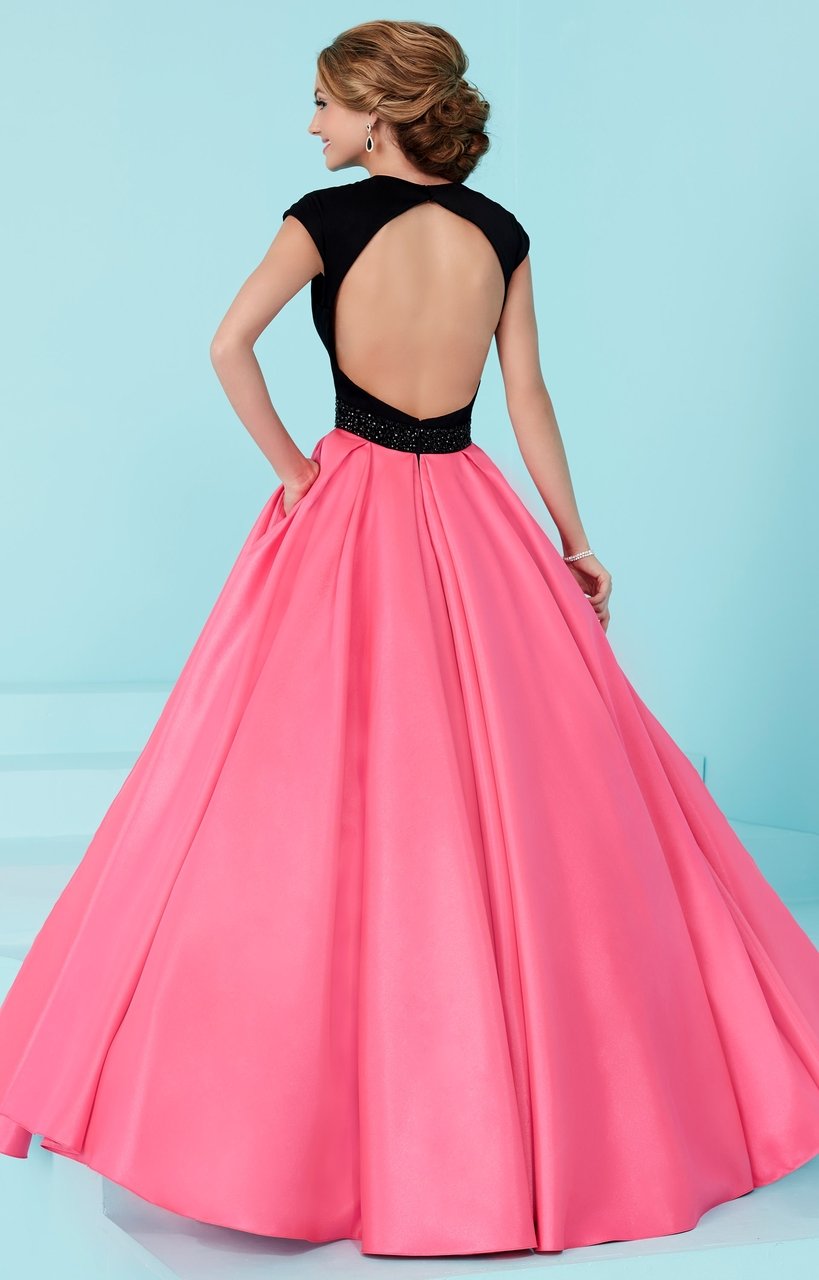 Tiffany Homecoming - 16200 Plunging V-Neck Two-Toned Ballgown In Black and Yellow