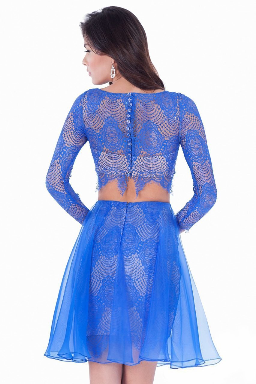 Terani Couture - Two-Piece Bateau Illusion Lace Cocktail Dress 1621H1035 In Blue and Neutral