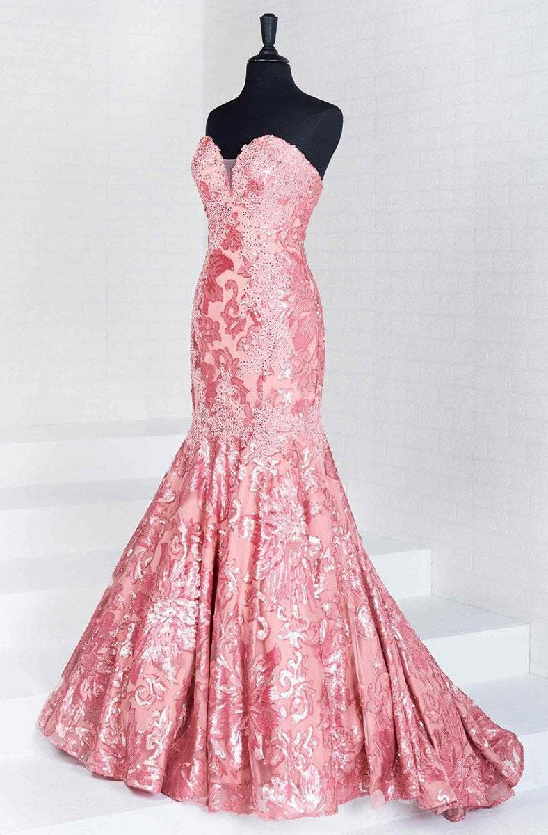 Tiffany Homecoming - 16260 Plunging Sweetheart Sequined Mermaid Gown In Pink