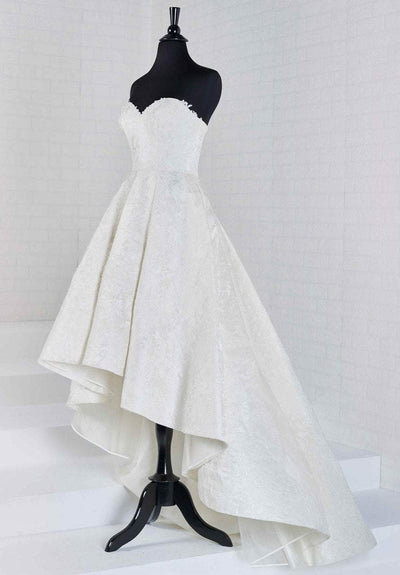 Tiffany Homecoming - 16267 Appliqued Strapless Brocade High Low Ballgown In White