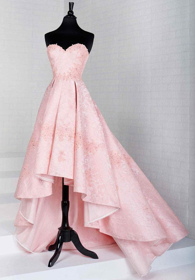 Tiffany Homecoming - 16267 Appliqued Strapless Brocade High Low Ballgown In Pink