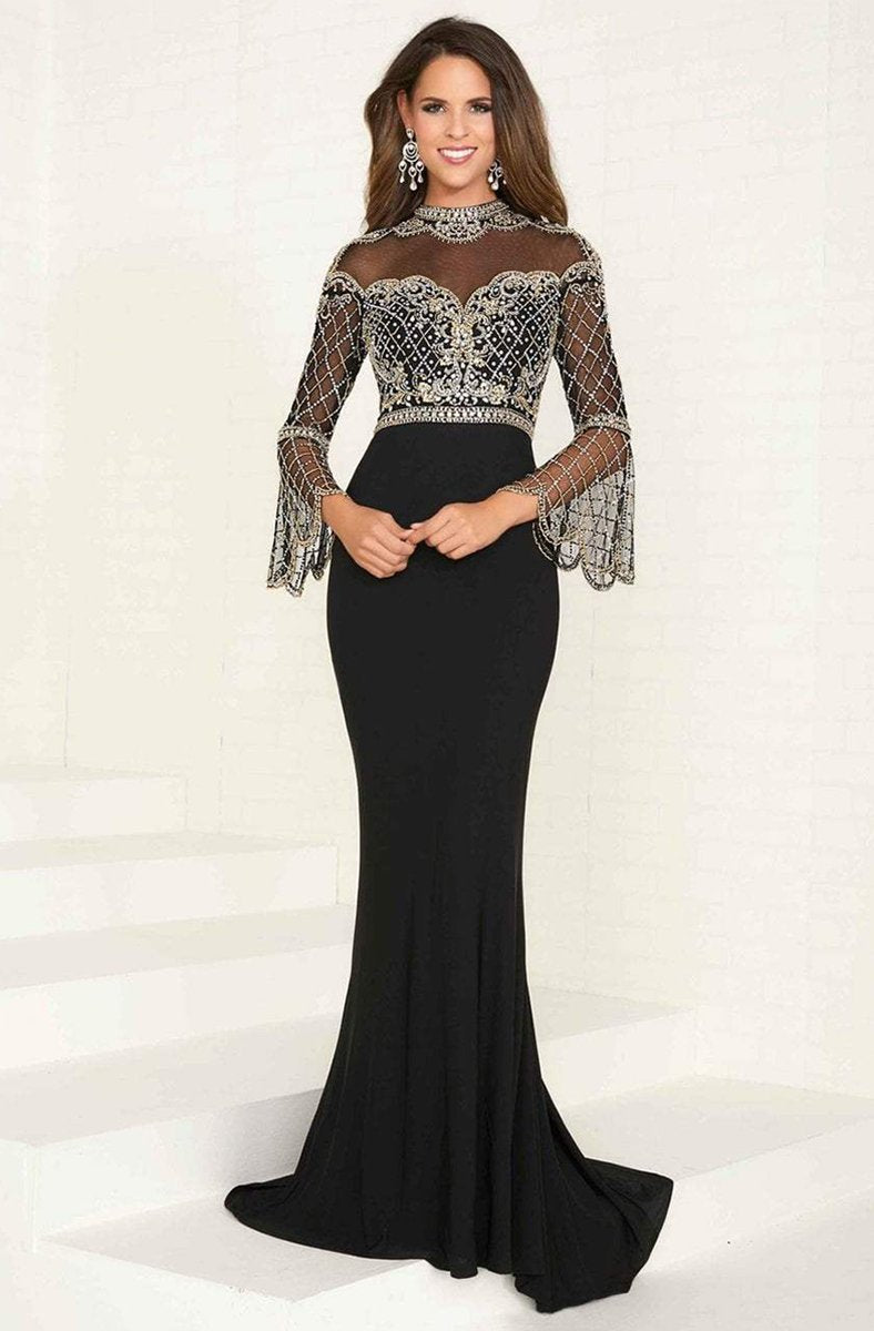 Tiffany Homecoming - 16285 Sequined High Neck Jersey Trumpet Dress In Black