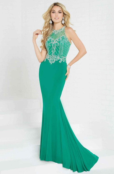 Tiffany Homecoming - 16293 Embellished Illusion Halter Jersey Dress In Green