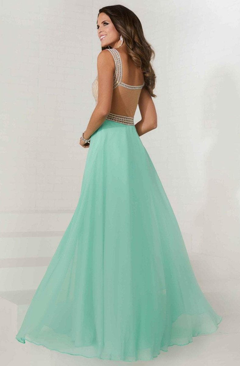 Tiffany Homecoming - 16295 Sleeveless Crystal Bodice Chiffon Gown In Green and Neutral