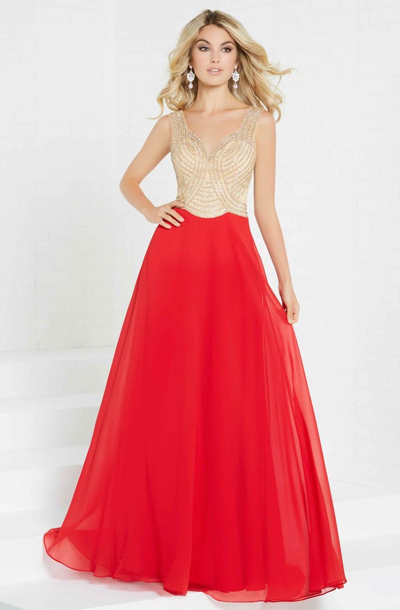 Tiffany Homecoming - 16295 Sleeveless Crystal Bodice Chiffon Gown In Red and Neutral