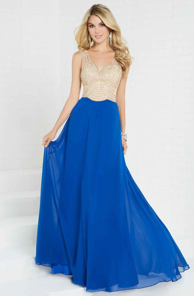 Tiffany Homecoming - 16295 Sleeveless Crystal Bodice Chiffon Gown In Blue and Neutral