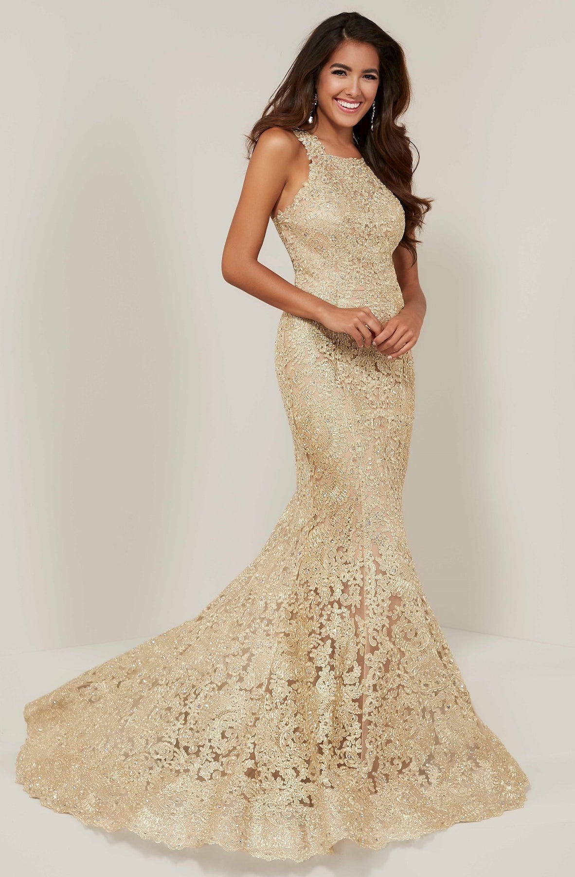 Tiffany Designs 16329 - Long Mermaid Dress - Metallic Embroidery, Sleeveless, Rhinestones, Fitted bodice, Mermaid skirt, Open back, Center zipper, Sweep train ADASA Tiffany Designs 16329 - Long Mermaid Dress - Metallic Embroidery, Sleeveless, Rhinestones, Fitted bodice, Mermaid skirt, Open back, Center zipper, Sweep train ADASA