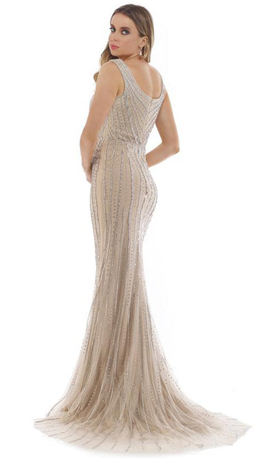 Morrell Maxie - Shimmer Tulle V-neck Fitted Dress 16329 In Silver and Neutral