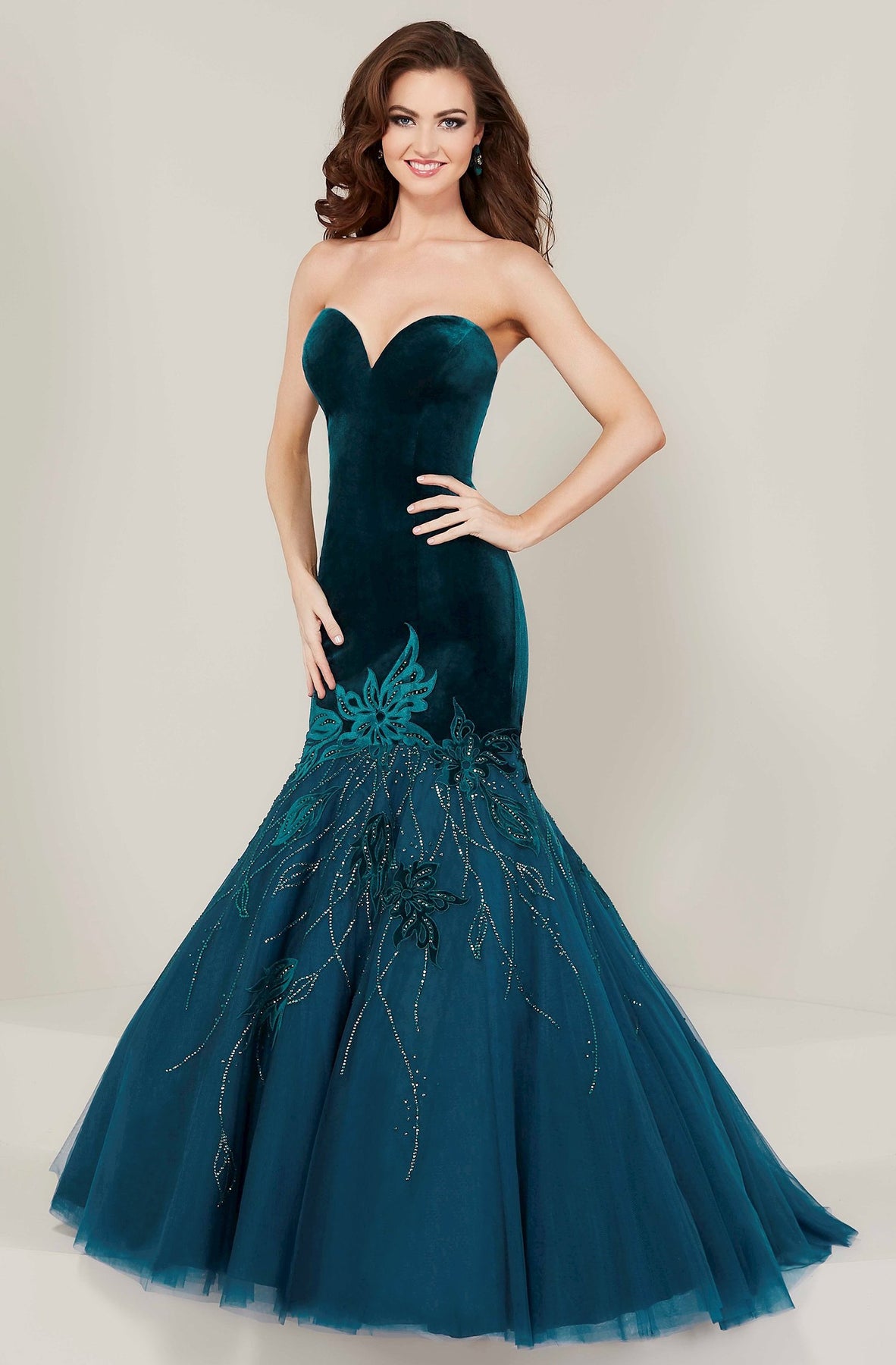 tiffany designs mermaid dresses Beaded Strapless Mermaid Dress by Tiffany Designs 16232 8 / Aqua Sparkle