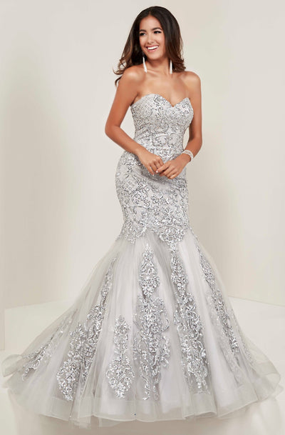 Tiffany Designs - 16356 Sequined Lace Tulle Mermaid Dress In Silver and Silver