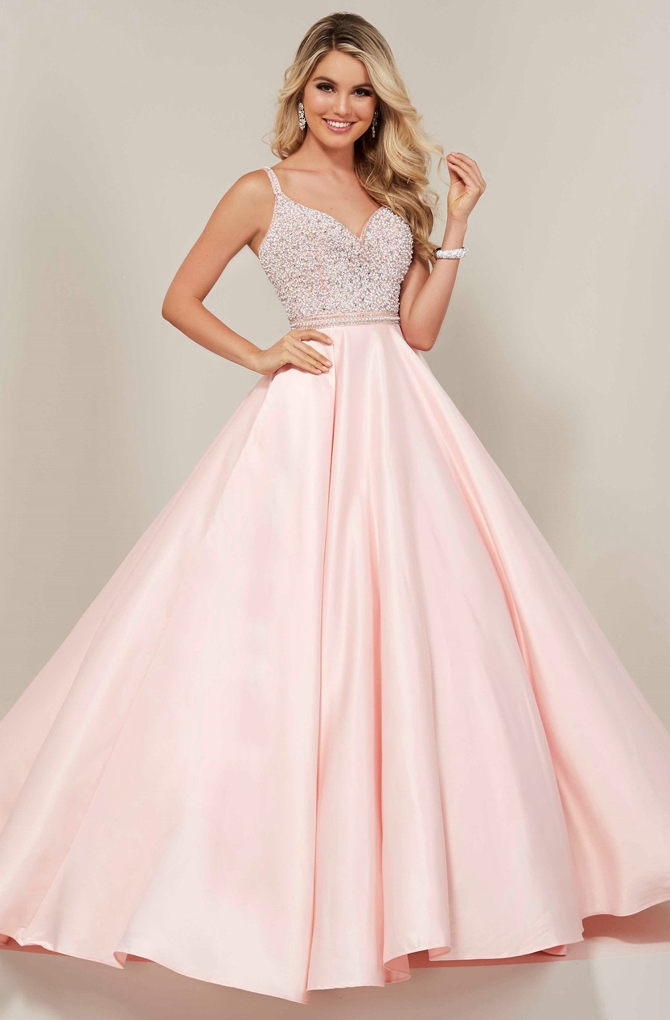 Tiffany Designs - 16367 Beaded Bodice Crisscross Back Gown In Pink