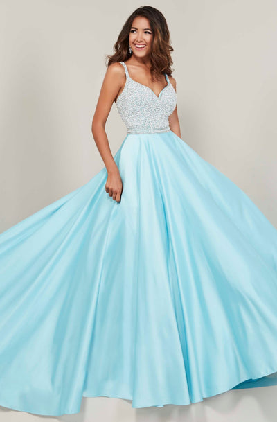 Tiffany Designs - 16367 Beaded Bodice Crisscross Back Gown In Blue