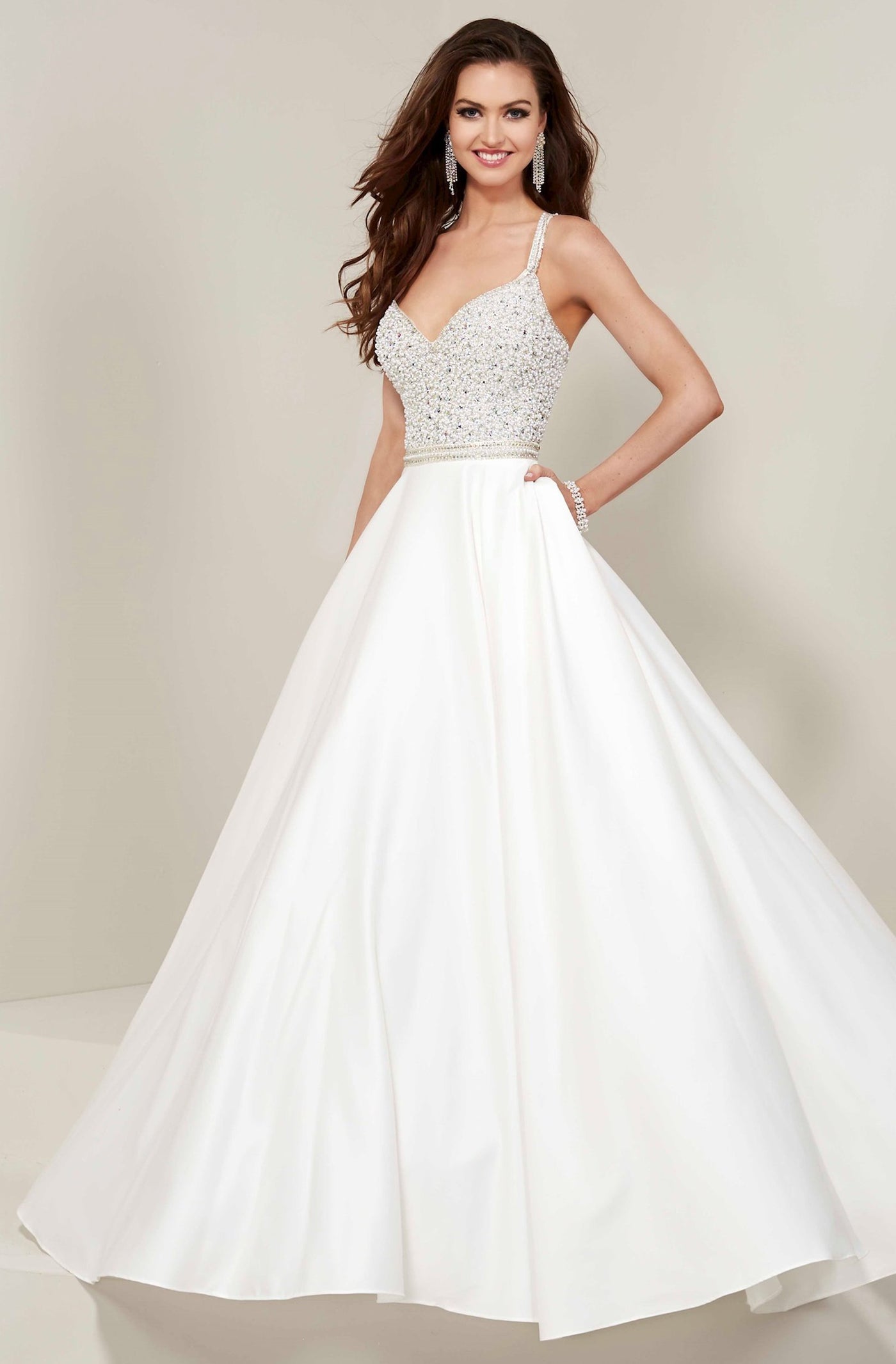 Tiffany Designs - 16367 Beaded Bodice Crisscross Back Gown In White