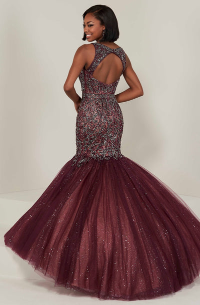 Tiffany Designs - 16370 Beaded Cutout Back Glitter Mermaid Gown In Red