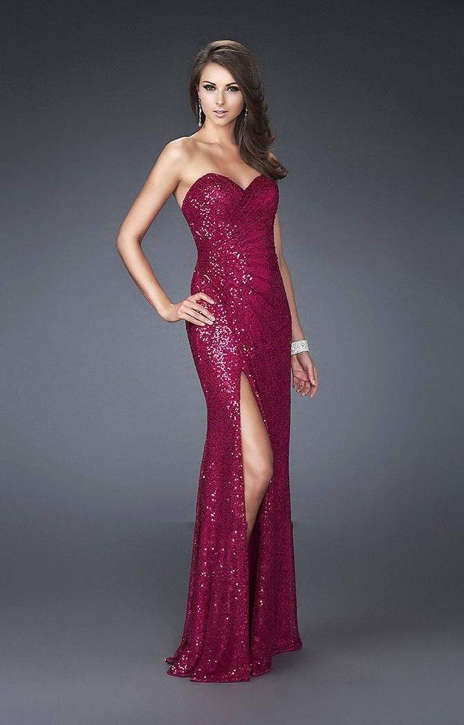 La Femme - Ruched Strapless Fitted Evening Gown in Red