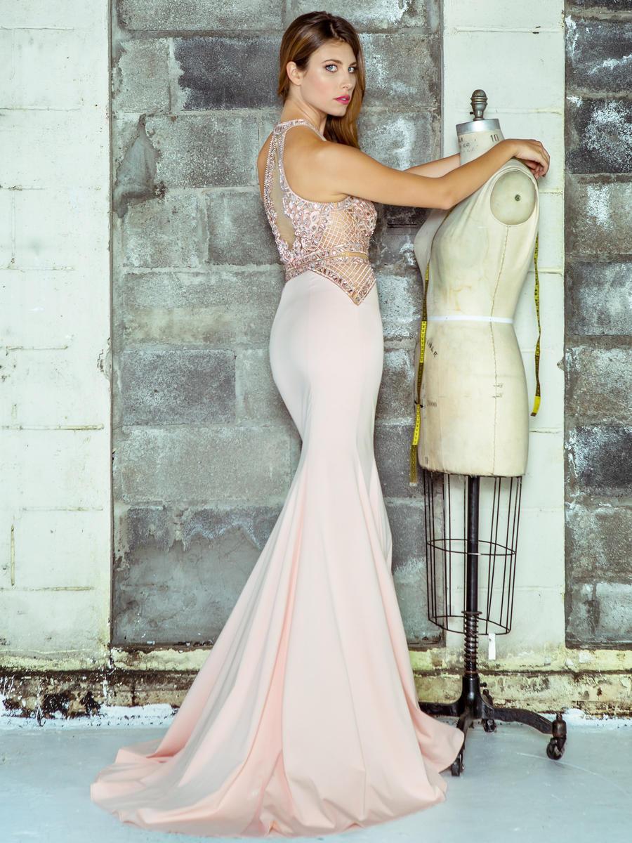 Colors Dress - 1669 Illusion High Halter Lattice Gown in Pink