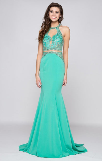 Colors Dress - 1669 Illusion High Halter Lattice Gown in Green