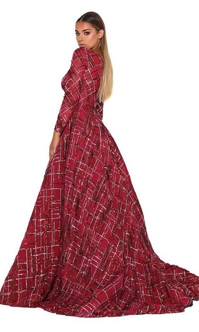 Portia and Scarlett - 1703 Long Sleeve Sequined Gown In Red