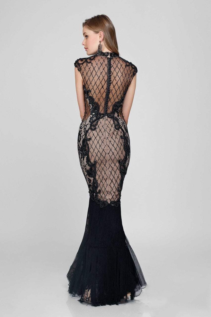 Terani Couture - High Necked Sheer Illusion Gown 1712GL3561 in Black