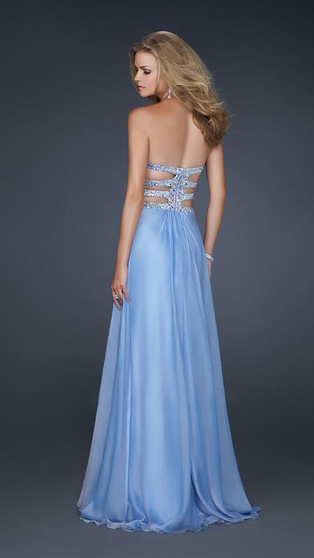 La Femme - Ruched Sweetheart with Embellished Cutouts A-line Evening Dress 17203 in Blue